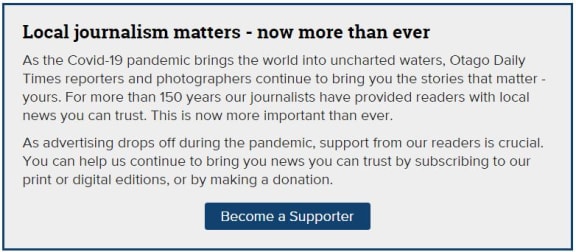 The Otago Daily Times pitch for support to readers on its website.