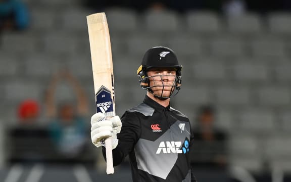 Finn Allen celebrates 50 runs
New Zealand Black Caps v Bangladesh International Twenty20 cricket match. Eden Park, Auckland, New Zealand. Thursday 1 April 2021.