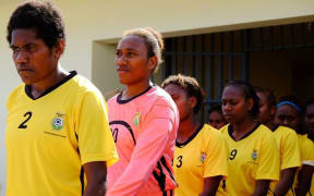 Vanuatu players line up at the Oceania Under 20 Women's Football Championship.