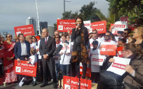 Jacinda Ardern announces Labour's Auckland transport policy.