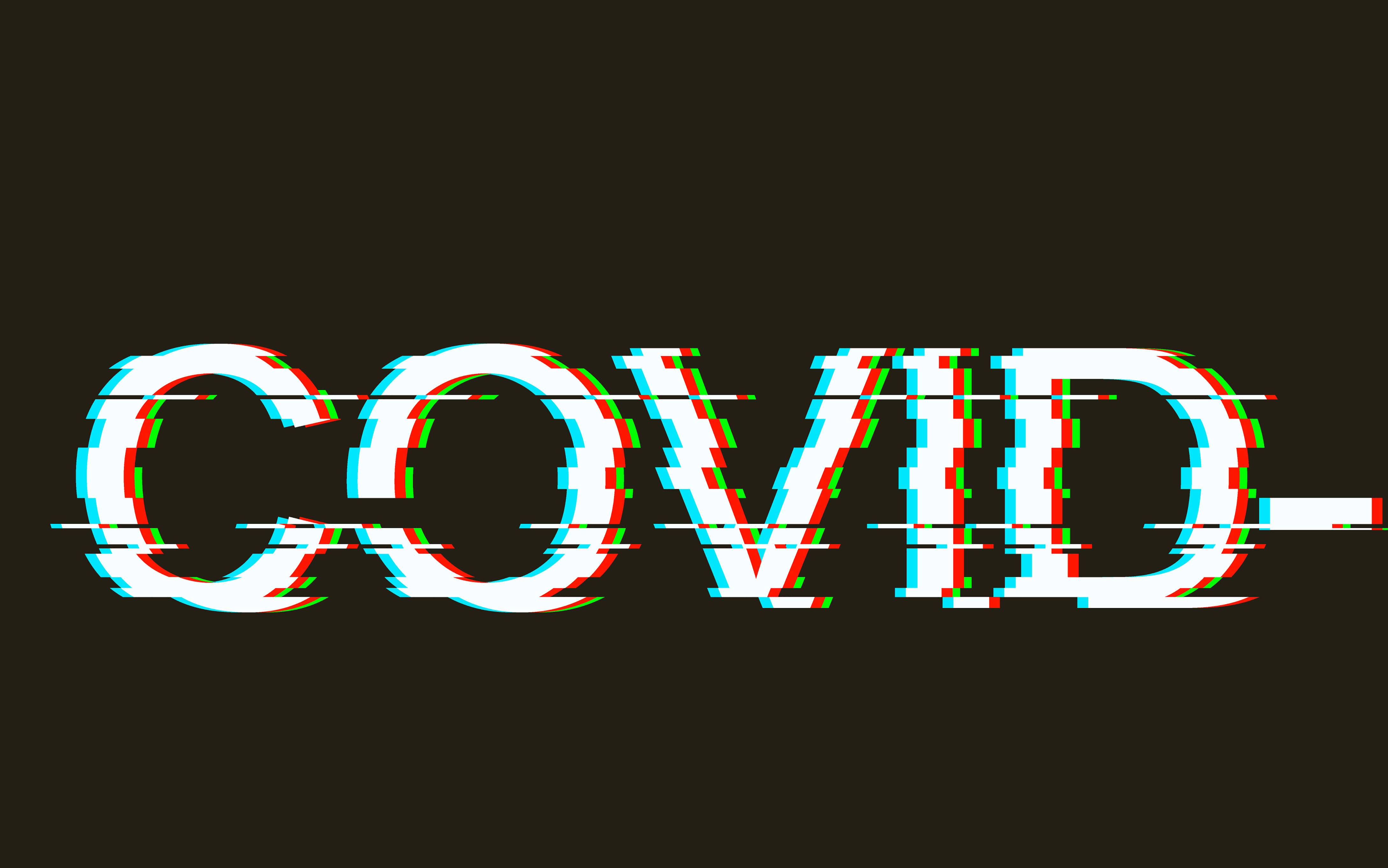 Digital glitch word Covid-19 on black background. Coronavirus concept inscription typography design. Vector illustration.