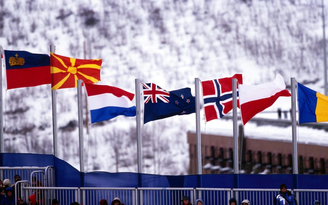 Country Flags displayed at the Winter Olympics in Salt Lake City, Utah in 2002.