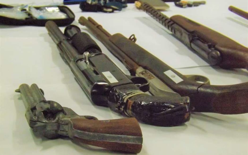 Some of the seized weapons were displayed at a police media briefing in Apia.