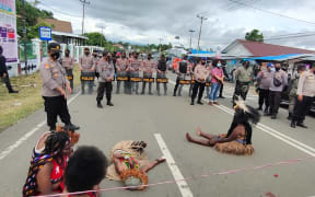 A demonstration by West Papuans against the Indonesian government's plans for Special Autonomy provisions for their region, Manokwari, 15 July 2021