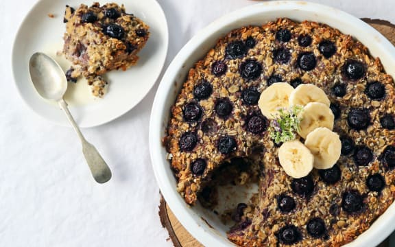 Banana and blueberry baked oatmeal