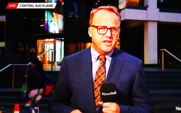 Newshub's Simon Shepherd reporting on TVNZ confirming big cuts to news on Tuesday. The following day TVNZ's reporters were at Newshub's HQ reporting on confirmation of its closure.