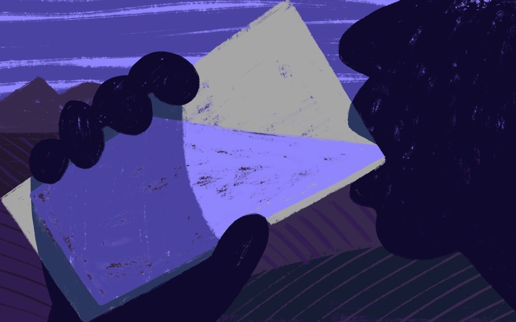 Illustration in dark tones of a silhouetted person drinking a glass of water