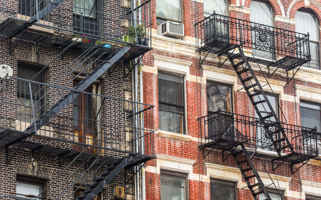 A fire escape of an apartment building in New York city.