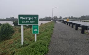 A flooded Buller River in Westport, February 2022.