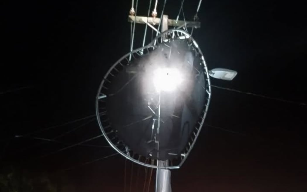 A trampoline hit the powerlines on Grandview Road.