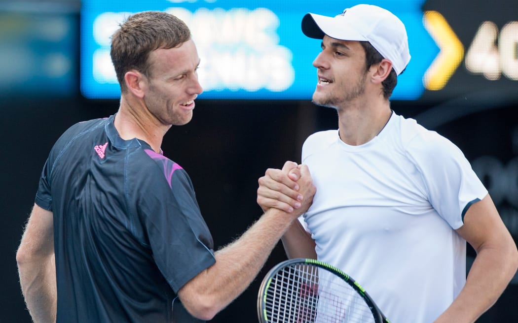 Michael Venus (L) and Mate Pavic in Auckland, 2016.