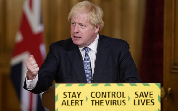 Britain's Prime Minister Boris Johnson attending a remote press conference to update the nation on the novel coronavirus Covid-19 pandemic inside 10 Downing Street in central London on July 31, 2020.