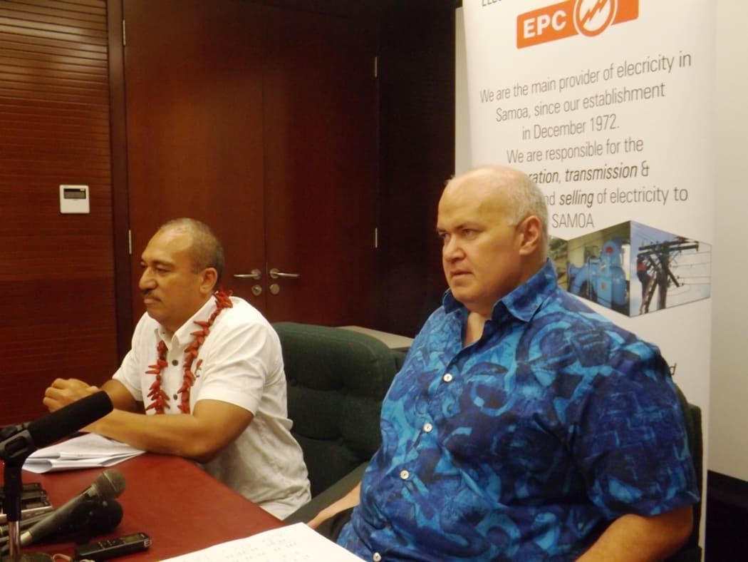 Samoa power utlity chairman Pepe Christian Fruean and GM Tologata Tile Lei'a