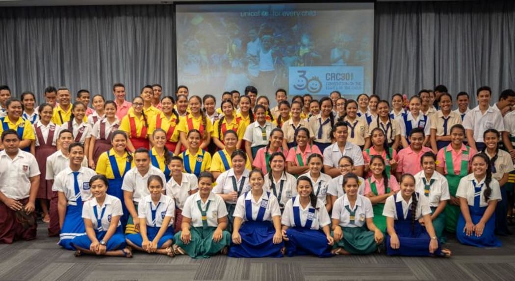 Students at the UN's preparatory event in Apia