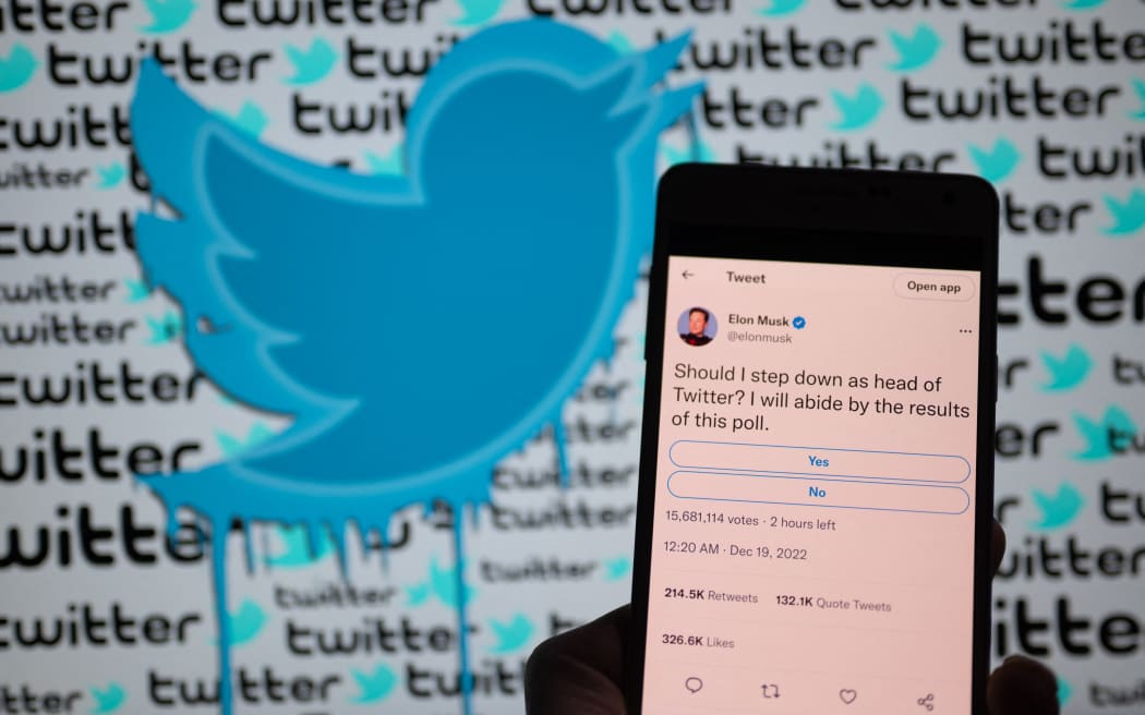 Elon Musk Twitter page seen on mobile with his poll to step down as head of Twitter in this photo illustration, on 19 December 2022, in Brussels, Belgium (Photo illustration by Jonathan Raa/NurPhoto) (Photo by Jonathan Raa / NurPhoto / NurPhoto via AFP)