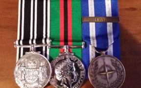 The stolen medals. From left, The NZ Operational Service Medal, the NZ General Service Medal 2002 (Afghanistan), and the NATO medal for the Non-Article 5 ISAF operation in Afghanistan.