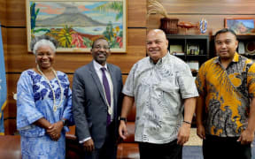 World Bank country director for the Pacific Islands and Papua New Guinea Stephen Ndegwa (second left) and FSM President David Panuelo in Pohnpei on 29 March 2023.