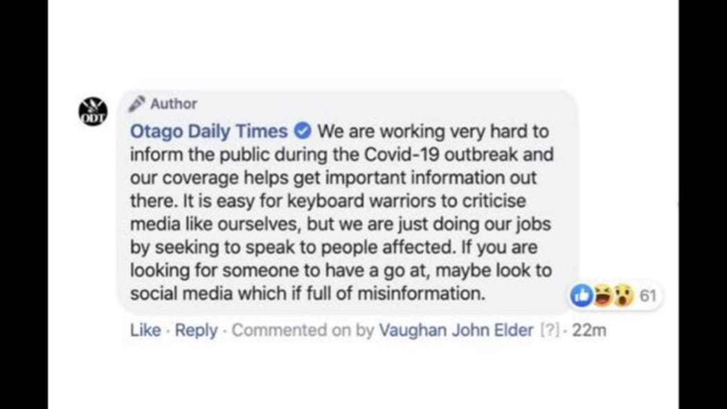 The ODT's spiky response to critics on Facebook.