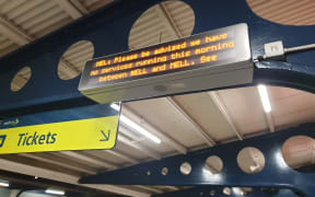 A sign at the Petone train station this morning.