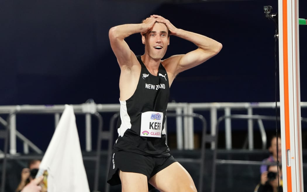 Hamish Kerr of New Zealand wins gold at the 2024 World Athletics Indoor Championships, Glasgow.
