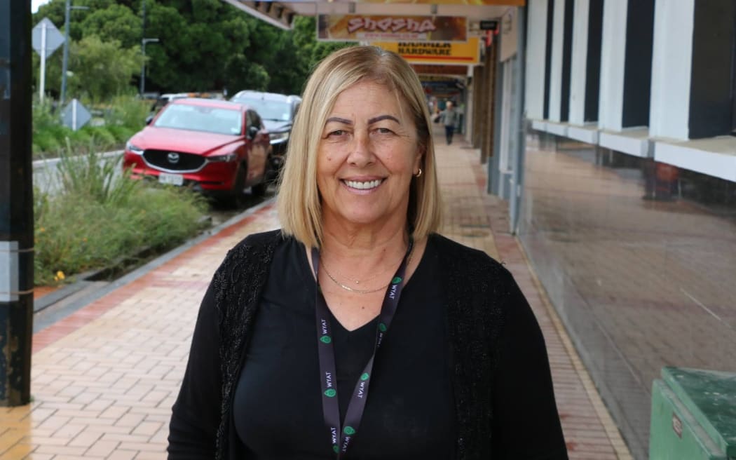 Denise Eaglesome Karekare stands outside some shops in Wairoa.