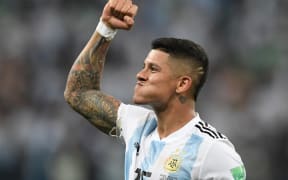 Marcos Rojo reacts after Argentina's  Group D match win against Nigera.