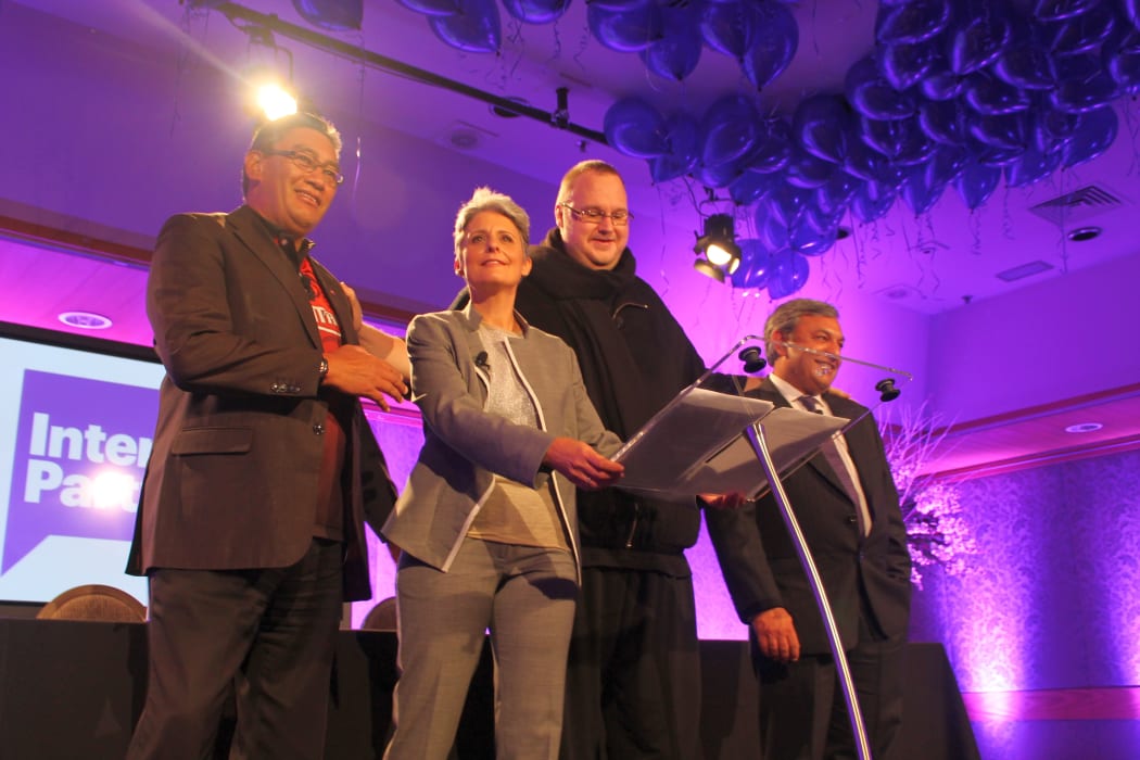 From left, Hone Harawira, Laila Harre, Kim Dotcom and Vikram Kumar.