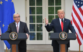 US President Donald Trump and European Commission President Jean-Claude Juncker making a statement at the White House.