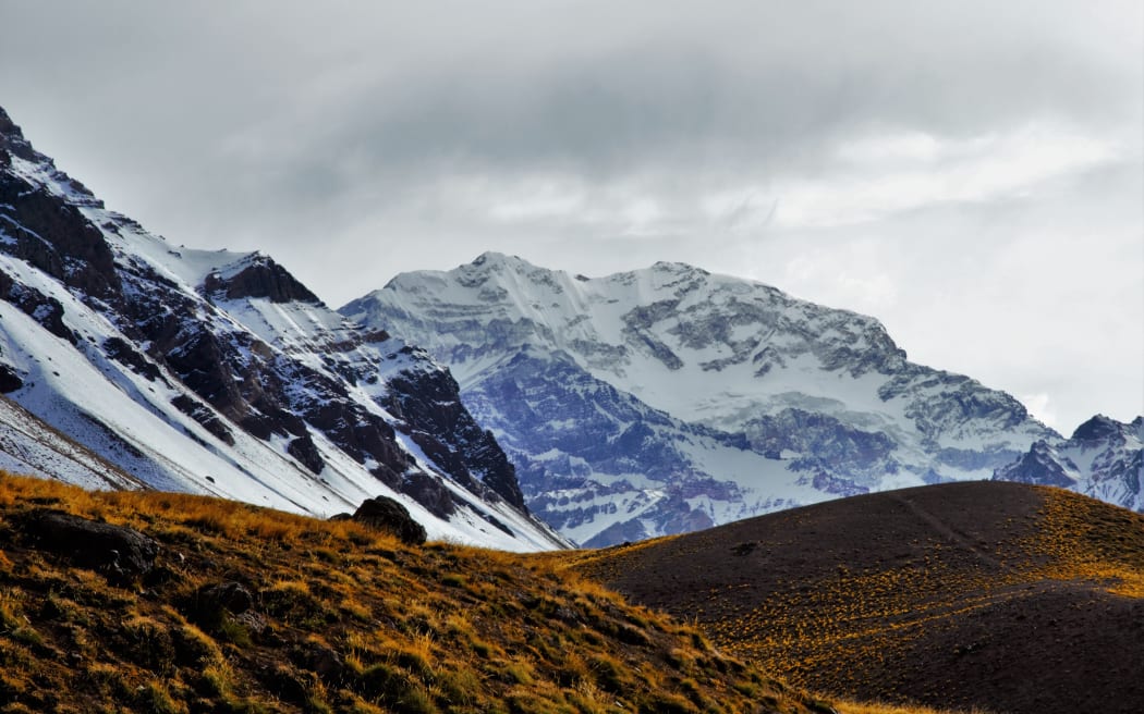 Panoramic view of the highest mountain in South America Aconcagua close to Mendoza in Argentina