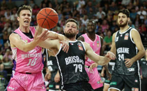 Tom Abercrombie of the Breakers during the round 20 ANBL basketball match between the New Zealand Breakers and Brisbane Bullets at Spark Arena in Auckland, New Zealand on Friday, February 16, 2024.Photo: David Rowland / www.photosport.nz