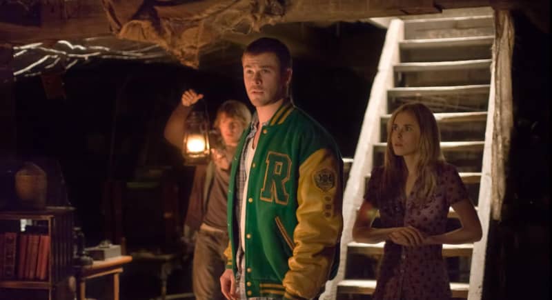 Fran Kranz, Chris Hemsworth, and Anna Hutchison, starring in The Cabin in the Woods (2011).