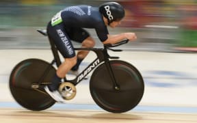 Dylan Kennett competing in the Men's Omnium Individual Pursuit at the Rio Olympics on 14 August.