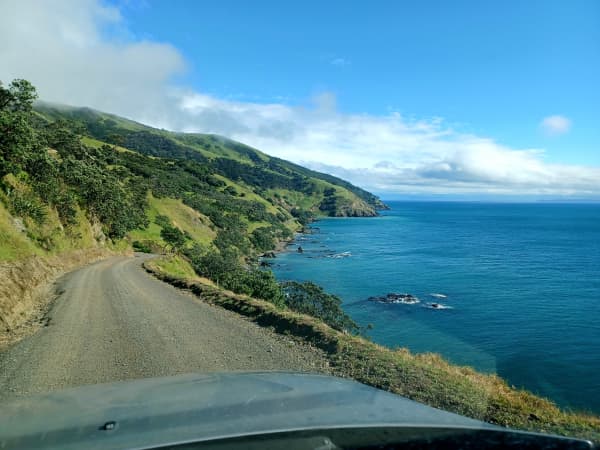 On the road from Port Jackson. "It's windy. It's one way. It's got big drops off one side. In the summer, it's challenging. In the winter, it can be a bit scary, really."
