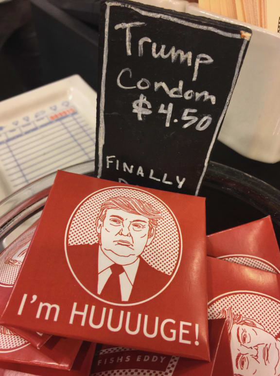 A novelty condom featuring a caricature of Donald Trump's face. House Oversight Democrats