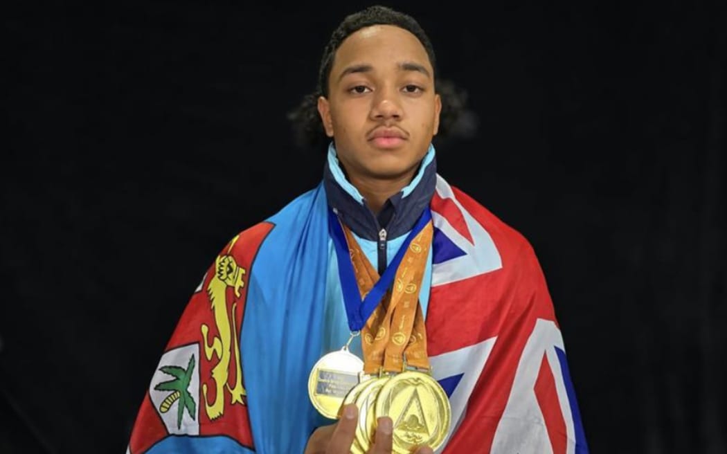 Nehemiah Elder won 3 gold medals in the men’s 88kg category. and set nine records on Friday. 4 July 2025.