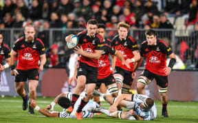Will Jordan in action during the Super Rugby Pacific Semi Final match between the Crusaders and the Chiefs.