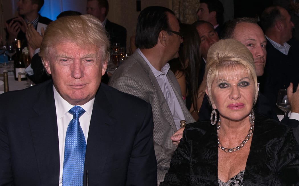 BRIARCLIFF MANOR, NY - SEPTEMBER 15: (EDITORS NOTE: Retransmission of #455504994 with alternate crop.) (L-R) Donald Trump, Ivana Trump, Eric Trump and Lara Yunaska attend The Eric Trump 8th Annual Golf Tournament at Trump National Golf Club Westchester on September 15, 2014 in Briarcliff Manor, New York.   Dave Kotinsky/Getty Images/AFP (Photo by Dave Kotinsky / GETTY IMAGES NORTH AMERICA / Getty Images via AFP)