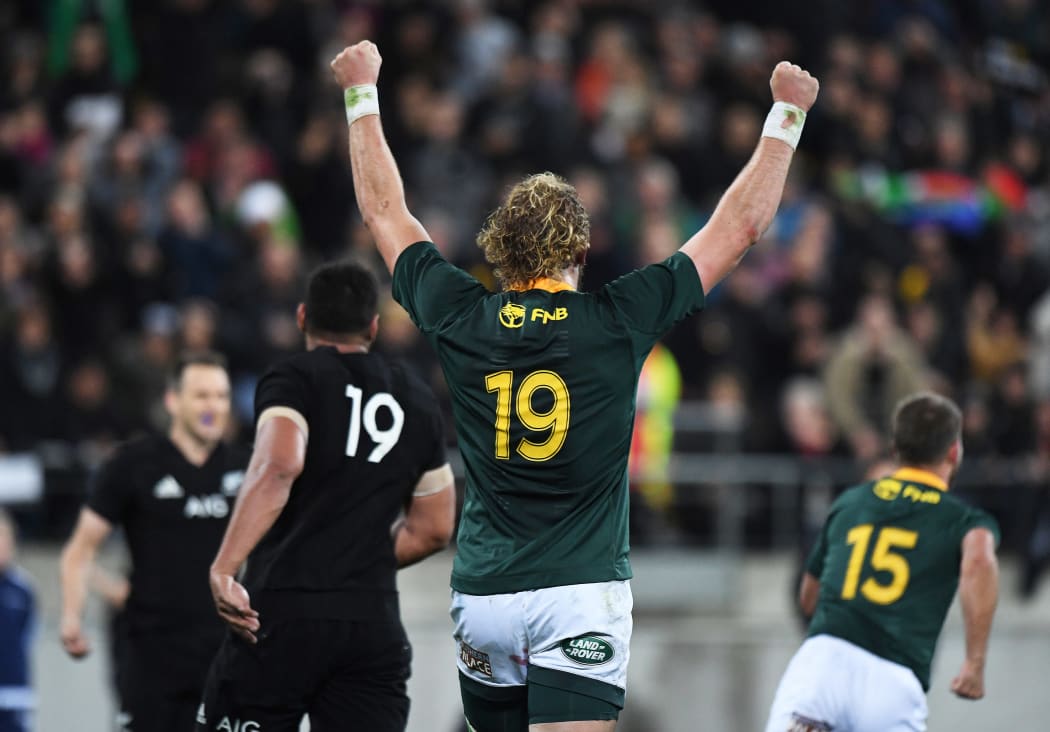 Springboks' RG Snyman celebrates at the final whistle.