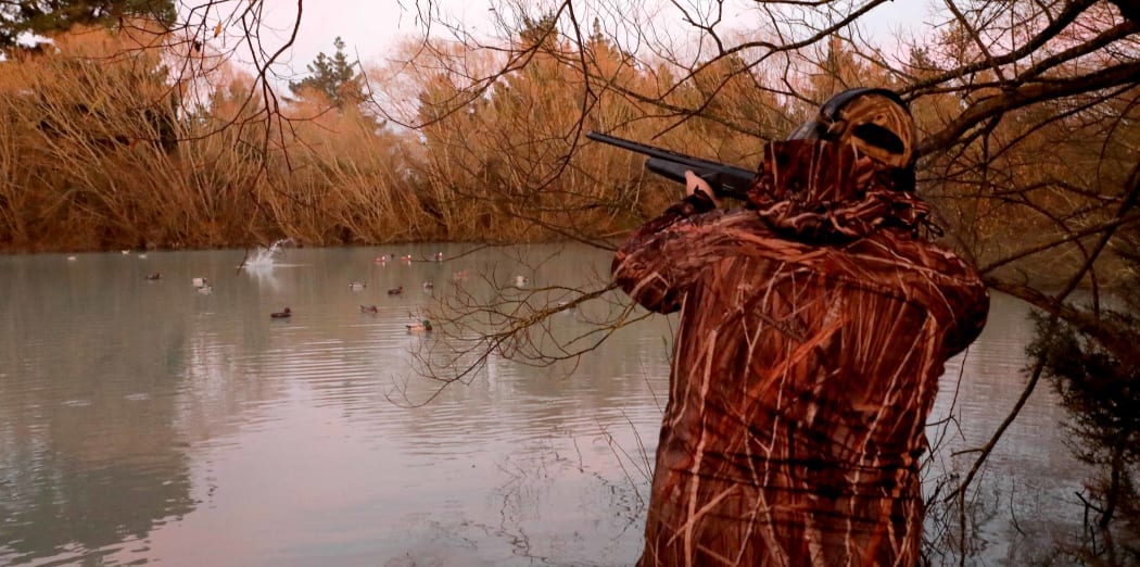 050518 Photo: Richard Cosgrove / Fish & Game NZ
Opening Day of the 2018 water fowl season in Canterbury hunters in action on a pond in the Selwyn District