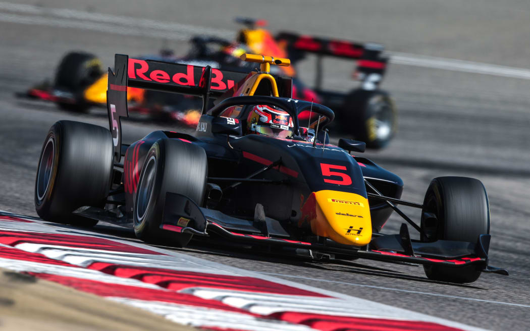Liam Lawson #5 Hitech Grand Prix, performs during the pre-season test of the FIA Formula 3 Championship at Bahrain International Circuit on March 1-3, 2020.