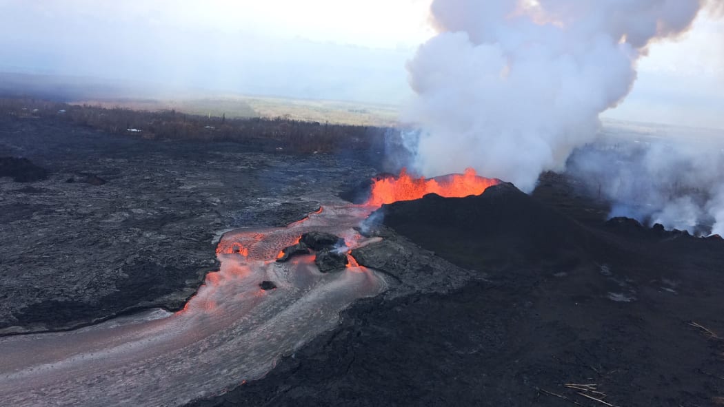 Lava fountains at "Fissure 8" of Kilauea Volcano on Hawaii's Big Island, June 2018