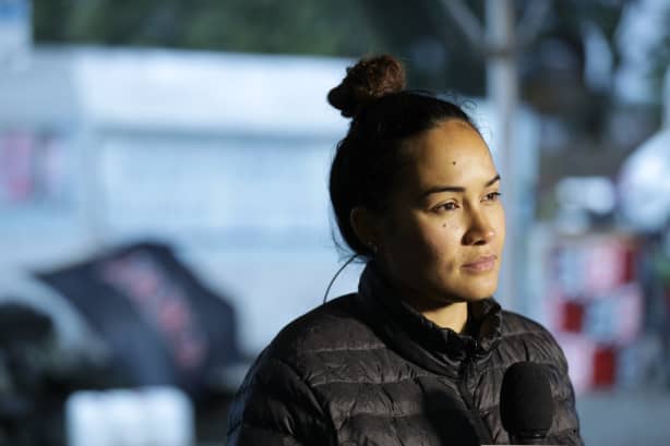 Pania Newton before today’s hīkoi from Ihumātao to the Prime Minister’s office in Mount Albert.