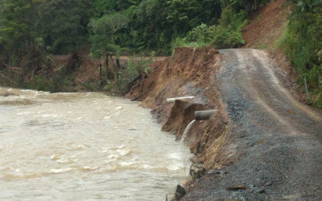 Rangihau Road has washed out, between Coroglen and Kaueranga, Coromandel Peninsula.