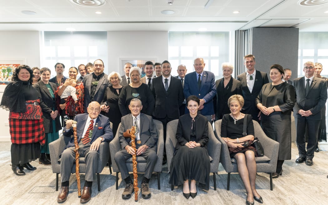 Dignitaries are welcomed at the New Zealand High Commission. 
In attendance were: Prime Minister of New Zealand Jacinda Ardern
Prime Minister of the Cook Islands Mark Brown
Governor-general of New Zealand Dame Cindy Kiro 
The Māori King, Tūheitia Potatau Te Wherowhero VII
Dame kiri te kanawa
Supplied / CPL Dillon Anderson