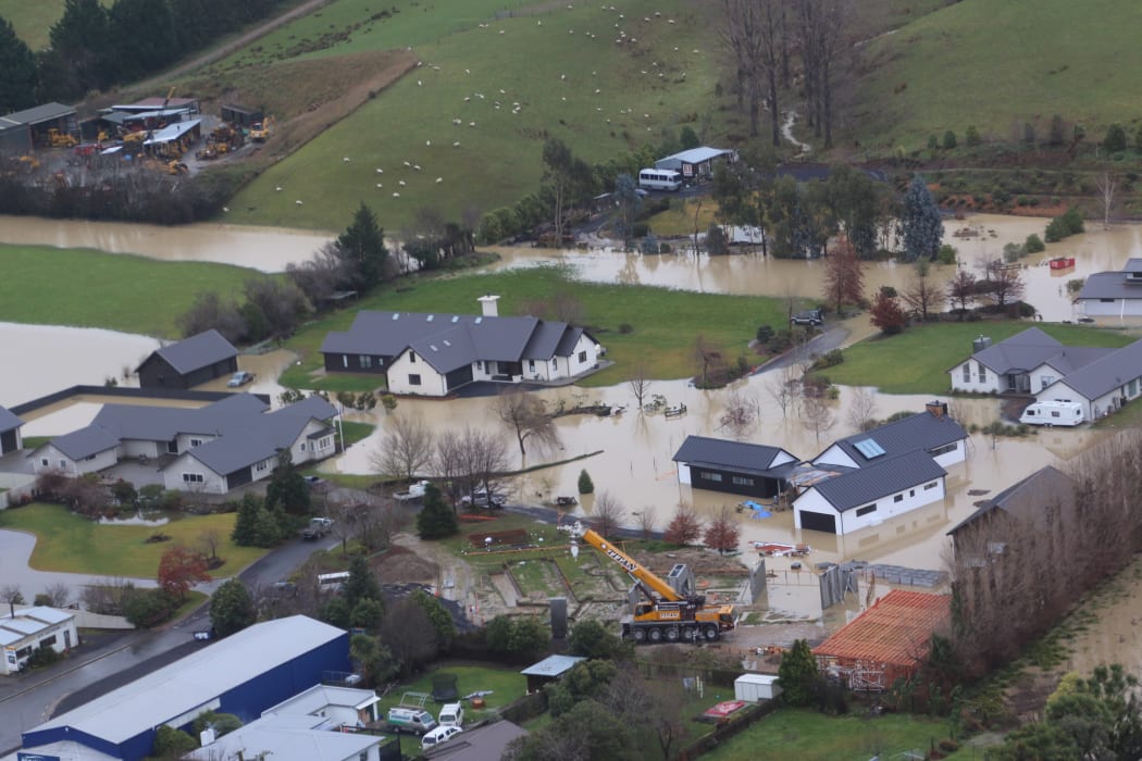 An aerial photo shows flooding in Otago after the July storm on 20-23 July 2017. Outlying and rural areas of Dunedin are among those affected.
