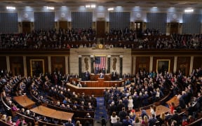 US President Donald Trump speaks during an address to a joint session of Congress at the US Capitol in Washington, DC, on March 4, 2025. (Photo by allison robbert / AFP)