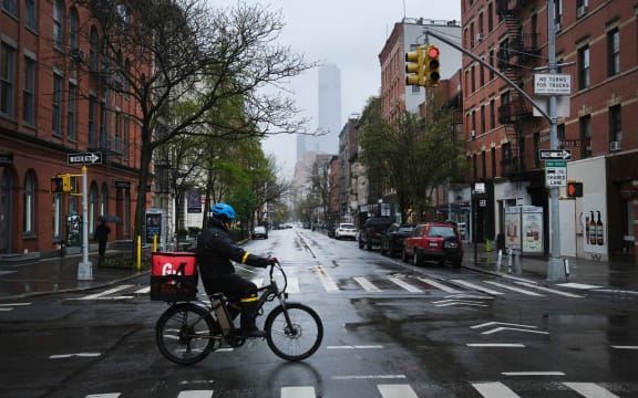 APRIL 26: Streets stand nearly empty in the popular Manhattan shopping district of SoHo in New York City, which has been the hardest hit city in America from Covid-19, is starting to see a slowdown in hospital visits and a lowering of the daily death rate from the virus.