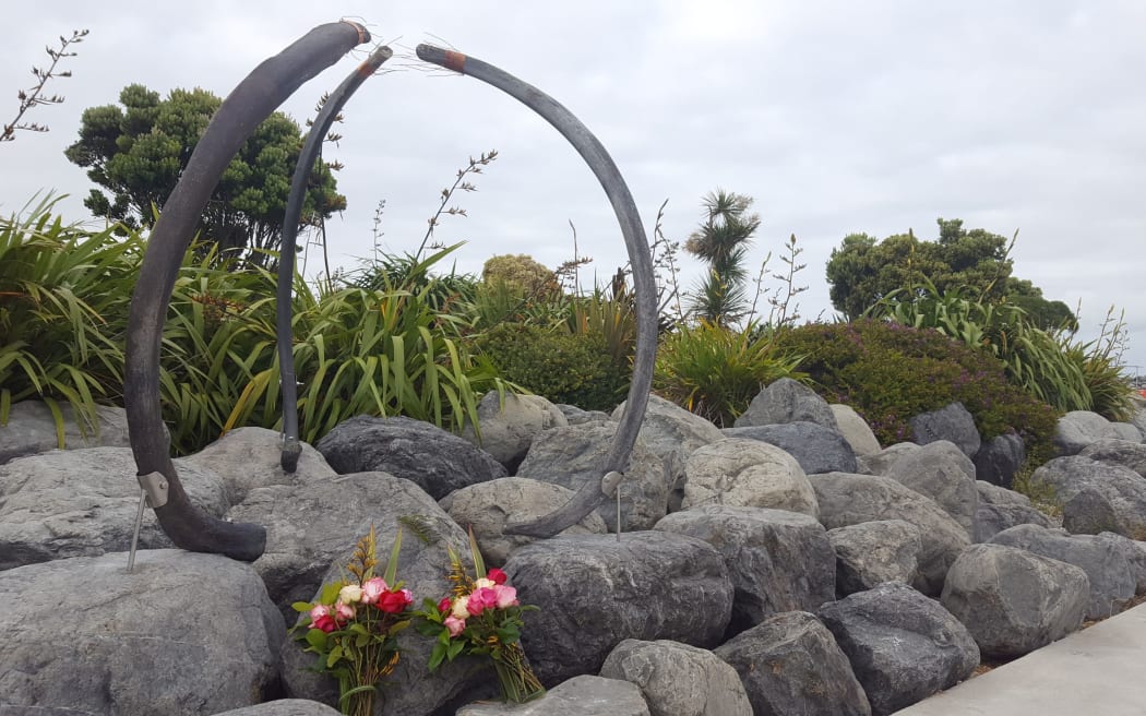 The memorial to the two people who died in the Kaikōura earthquake, is made of whale bones thrown up from the seabed by the quake.