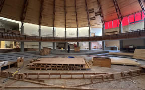 Exposed Beams: The ceiling inside what will become Meow Nui.