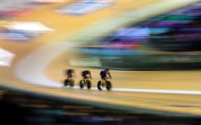 New Zealand track sprint team in action in Glasgow.